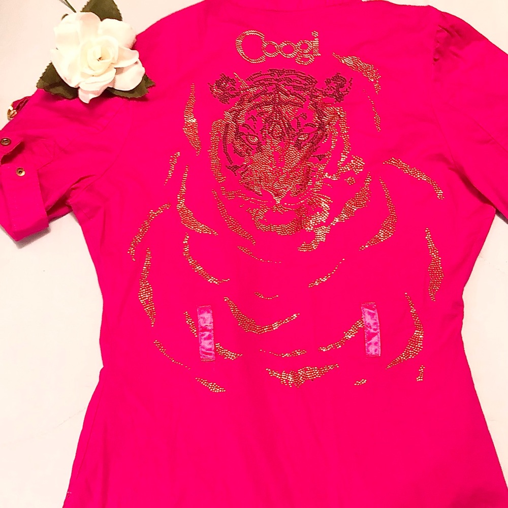 Coogi original, pink, women’s button up top,